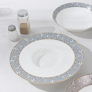 Vajilla de Porcelana China P&T para Hoteles de Lujo, Platos Redondos y Tazones con Borde Dorado Mosaico para Comidas Elegantes, Venta al por Mayor Integral - Product Image 3