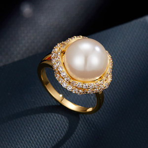 Faux Pearl <b>Open</b> <b>Ring</b> Micro Pave Zircon Adjustable Band Party Jewelry - Product Image 1