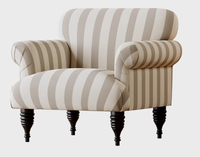 Fauteuil de Style Rétro Français Chaise Tigre en Lin Rayé Vintage pour Petits Espaces Mid-Century Moderne Chambre Hôtel Salon