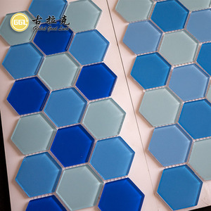 Goodluck mosaïque hexagone forme <span class=keywords><strong>bleu</strong></span>/<span class=keywords><strong>vert</strong></span> cristal verre mosaïque <span class=keywords><strong>carrelage</strong></span> pour piscine salle de bain hôtel mur sol dosseret décor - Product Image 4