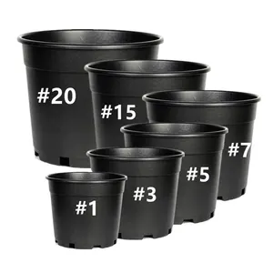 Customized One 1 2 3 4" 5.3 7 15 20 Gallon Inches Large Black Planter PP Plastic Nursery Pots For Nursery Plants