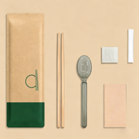 Ensemble de couverts 4-en-1 écologiques de luxe en papier, emballés individuellement (cuillère, baguettes) (100 pièces) pour fêtes et restaurants