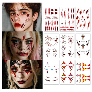 Tatouages temporaires d'Halloween, autocollants pour le visage, cicatrices de sang, clown, araignée, crâne, chauve-souris, citrouille, dessin animé, tatouage imperméable pour le visage, le bras, le cou - Product Image 1