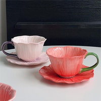 Tasse à café et soucoupe en céramique créative, peinte à la main sous glaçure, motif floral rétro français en pétales, sans danger pour les aliments, compatible lave-vaisselle, pour l'heure du thé