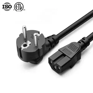 Huanchain European standard EU 2Pin Power Cable plug to IEC320 C13 C15 AC 10A/6A 250V Lead 3 Pin cable power extension cord