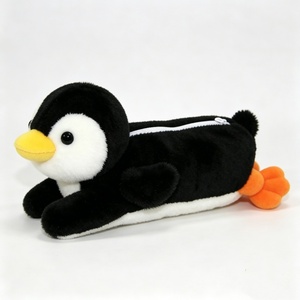 Estuche Personalizado para Lápices, Linda Bolsa de Papelería de Pingüino Suave y Esponjosa para la Escuela, Pingüino de Peluche Acostado en Blanco y Negro - Product Image 4
