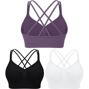 Sports Bras For Women Strappy Cross <b>Back</b> Padded Medium Support Workout Bra Yoga Fitness Gym 3 <b>Pack</b> - Product Image 1