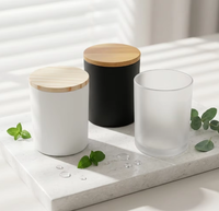 Pot à bougie en verre givré pour petite bougie chauffe-plat avec couvercle en bois, couleur personnalisée, logo, impression sérigraphique