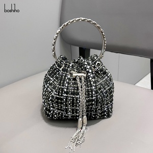 Boshiho Wool Fabric Tassel Evening Clutch Bag Women Party <b>Purse</b> Versatile Bags Shiny Crystal Rhinestone Bucket Bag - Product Image 1