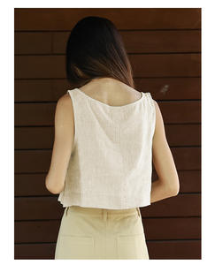 Top Corto Estivo da <span class=keywords><strong>Donna</strong></span> 2026 <span class=keywords><strong>in</strong></span> <span class=keywords><strong>Lino</strong></span>, <span class=keywords><strong>T</strong></span>-<span class=keywords><strong>shirt</strong></span> Sottile a Tinta Unita Versatile - Product Image 3