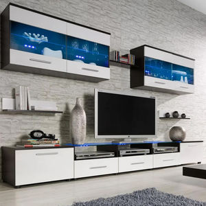 حامل تلفزيون خشبي حديث بطول 65 بوصة مع إضاءة LED، رخيص الثمن، يُثبت على الحائط، مع خزانة معلقة - Product Image 2