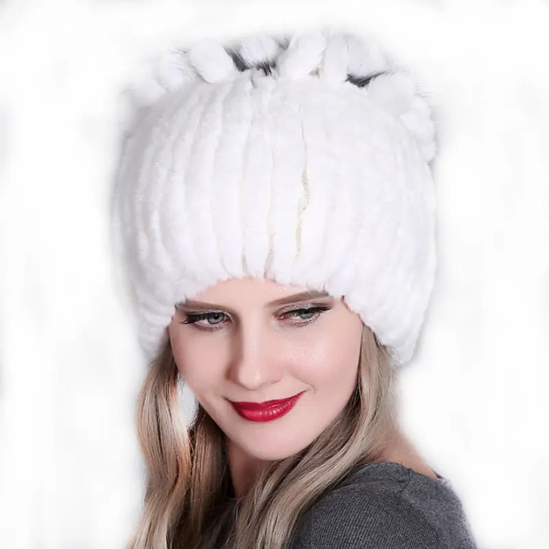 Высококачественная теплая зимняя натуральная вязаная норка шапка из меха кролика шапка натуральная женская меховая шапка