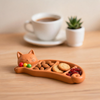 Assiette en céramique personnalisée en forme de chat mignon, plateau de service multi-compartiments pour collations, vaisselle au design chaton Kawaii, plat à sauce, vente en gros