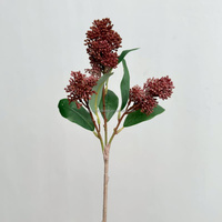 C274 Grosir Tanaman Buatan Tangan untuk Interior, Bunga Skimmia Plastik Tangkai Panjang untuk Pernikahan, Natal, Thanksgiving