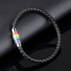 Diskon besar Lgbtq Gay Lesbian perhiasan aksesoris dikepang gelang kulit dengan baja nirkarat gesper magnetik