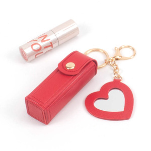 Espejo de Maquillaje Portátil con Forma de Corazón de Cuero PU de Alta Calidad OEM, Espejo Pequeño y Porta Lápiz Labial para Mujeres y Niñas - Product Image 1