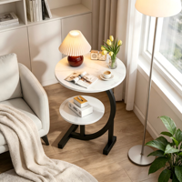 Table basse circulaire moderne en acier au carbone à double couche avec plateau en bois - Durable et écologique, facile à nettoyer, meubles de salon