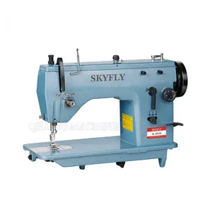 Máquina de coser clásica industrial zigzag, color azul