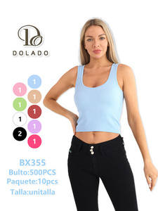 Dolado Débardeur en coton pour femme, col rond, décontracté, couleur unie, longueur courte, respirant, tricoté, BX355 - Product Image 1