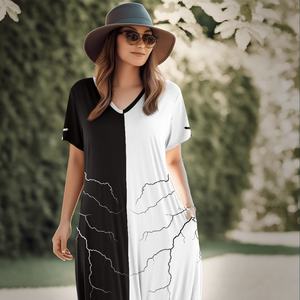 <span class=keywords><strong>ชุด</strong></span><span class=keywords><strong>เด</strong></span><span class=keywords><strong>รส</strong></span>ทรงหลวมสีดำและสี<span class=keywords><strong>ขาว</strong></span>สำหรับผู้หญิงอ้วนกระโปรงชายหาดสำหรับฤดูร้อน - Product Image 4