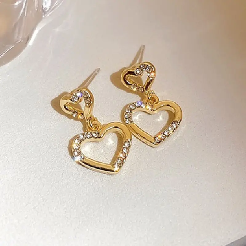 Coreano Moda Moda Ouro Cor Do Coração Brincos De Cristal Diamante Geométrico Coração Drop Hoop Brincos Novos Acessórios Jóias