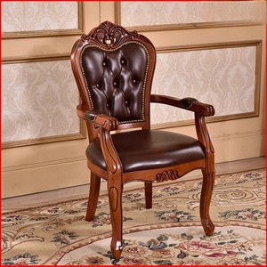 Ghế học tập bằng da châu Âu, ghế tiếp khách bằng gỗ nguyên khối chạm khắc - Product Image 2