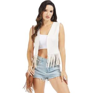 Custom <b>Women's</b> Western Tops <b>70s</b> Hippie S-XXL Faux Suede Tassel Cowgirl <b>Outfits</b> Fringe Embroidery Formal Vintage Winter Short - Product Image 2