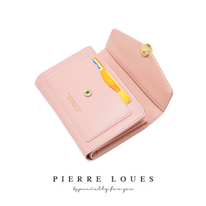 Pierre Loues Tri Fold Women's <b>Wallet</b> Apricot Color Multiple Card Slots Short <b>Wallet</b> Everyday Use - Product Image 3