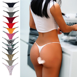 Culottes de bikini doubles fines pour femmes, nouveau string sexy taille basse en forme de T, uni, teinté, motif à pois, lingerie en méthode de tissage tricoté - Product Image 1