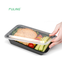 Ensemble de plateaux à repas en pp, rectangulaires, contenants à repas, 1 compartiment, base noire avec couvercle transparent, cuisine écologique, restaurant
