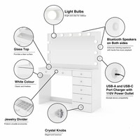 Table de maquillage de beauté blanche brillante de 120 cm pour filles, coiffeuse pour le maquillage avec chaise pour salle de dressing avec plateau en verre