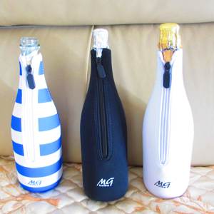 White Zipper Closure 750ml Custom Single Neoprene <b>Wine</b> Bottle Cooler champagne Holder Cover for Promotion - Product Image 2