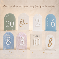Numéros de table et marque-places de mariage modernes en acrylique dépoli imprimé UV, vente directe usine, personnalisables