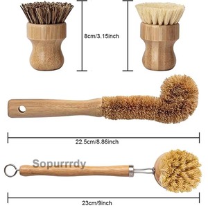 Ensemble de brosses de nettoyage en bambou pour cuisine avec logo personnalisé, 100% naturelles, écologiques, en sisal et en fibre de palme, pour le lavage des ustensiles - Product Image 2