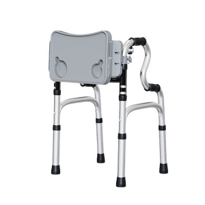 Rollator multiusos con asiento y bandeja para servir-Andador plegable de aluminio Ayuda de movilidad de altura ajustable de 4 ruedas - Product Image 1