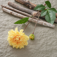 2 têtes de fleurs artificielles Dahlia effet naturel, style européen, avec plante verte, pour décoration de mariage, remise de diplôme, Thanksgiving, réutilisables