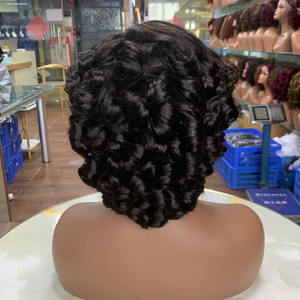 Perruque à closure en cheveux vierges, perruque brésilienne en cheveux humains SDD 12 pouces, couleur noir naturel, boucles rebondissantes - Product Image 2