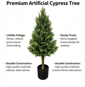 Cyprès artificiel réaliste de haute qualité pour l'extérieur, respectueux de l'environnement, résistant aux UV, ignifuge, avec des feuilles aux toucher naturel et effet de chute des feuilles - Product Image 1