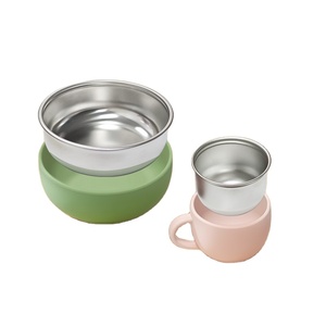 Non Toxic Double Wall Stainless Steel Kids <b>Dinner</b> <b>Set</b> with Suction Base Silicone Bib and Cup 6 Piece - Product Image 6