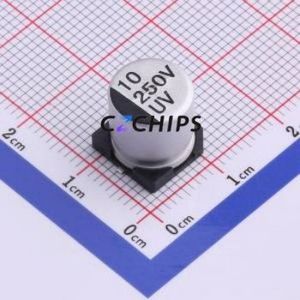 Condensador Electrolítico de Aluminio SMD UV2E100M1010, D10xL10.2mm 10uF 20% 250V 10mm - Product Image 1