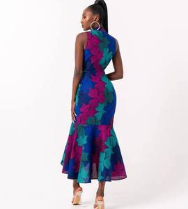 Nouveau Africa Super Cotton Clothing African Kitenge Dress Designs Ankara Sleeveless Midi Mermaid Dress for Summer - Product Image 5