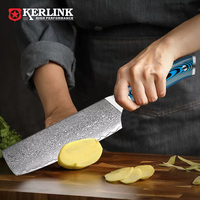 Ensemble de couteaux de chef en acier damassé japonais ambré Nouvelle arrivée avec manche bleu G10 pour la cuisine et la cuisine Modèle Nakiri