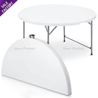 Table ronde pliante en plastique blanc avec pieds en métal, fabriquée en Chine, pour salle de réception, banquet, mariage, dîner, fête