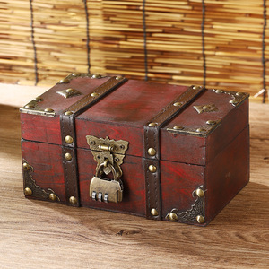 Vintage Wooden Storage <b>Box</b> With Combination Lock For Jewelry And <b>Documents</b> Desktop Organizer Decorative <b>Box</b> - Product Image 2