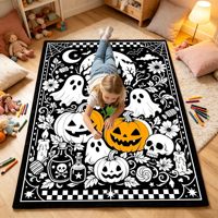Couverture à colorier personnalisable pour Halloween, motif citrouille, fantôme et chauve-souris, pour la décoration de fête et de la maison