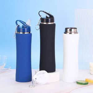 Bouteille d'eau isotherme portable pour la gym 600ml 750ml en acier inoxydable 304, avec couvercle à paille, anti-fuite, pour sports de plein air - Product Image 1