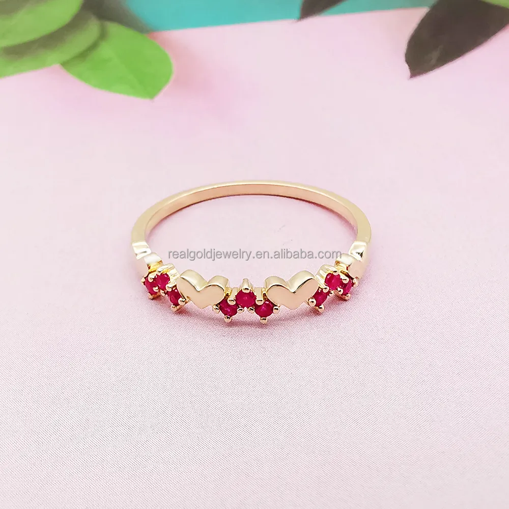 Dainty Natural Ruby Heart Ring 14k Solid Gold Fine Jewelry Rings