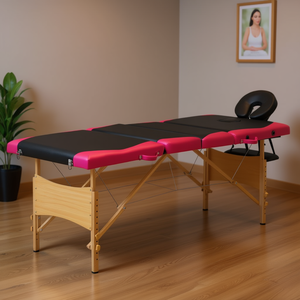 Table de massage pliable en bois noir et rose à 4 zones avec appui-tête intégré pour les thérapeutes - Product Image 2
