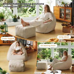 Fauteuil pouf Cloud en tissu velours côtelé, mousse PU, design Art Déco, confort moyen, pour adultes, canapé sans ossature, pouf - Product Image 5