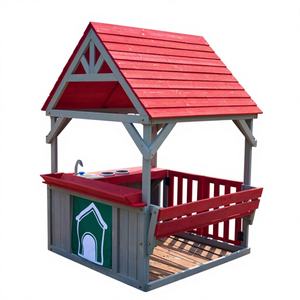 Cocina de Juguete de Madera Ecológica Premium para Exteriores, Banco Convertible, Techo Rojo, Fregadero, Estufa de Juguete - Casa de Juegos para Niños de 3 a 8 Años - Product Image 1